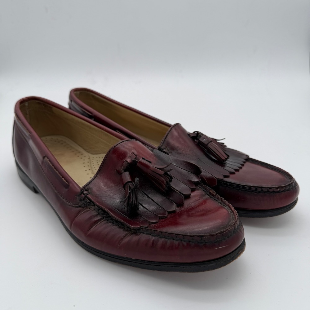 GH Bass Co Weejuns Mens Burgundy Leather Tassel Kiltie Loafers Made in USA